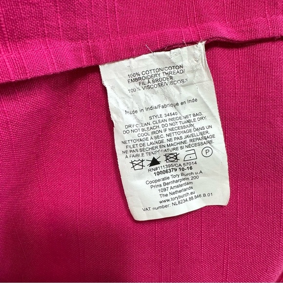 Tory Burch Theresa Hibiscus Embroidered Cotton Tunic Blouse Bright Pink Size 6 - Picture 12 of 13